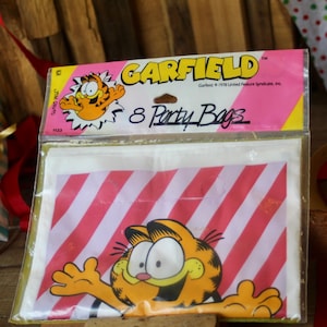 1978 NOS Garfield Happy Birthday! Party Bags, Unopened Bag of 8 Vintage Garfield Goodie Bags, 1970s Garfield!