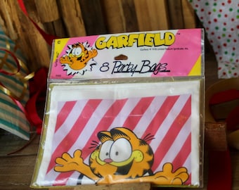 1978 NOS Garfield Happy Birthday! Party Bags, Unopened Bag of 8 Vintage Garfield Goodie Bags, 1970s Garfield!
