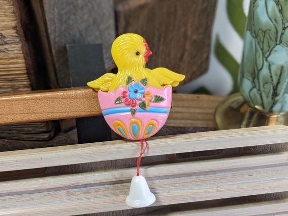 1980s Easter Pull String Moveable Hatched Chicken… - image 1