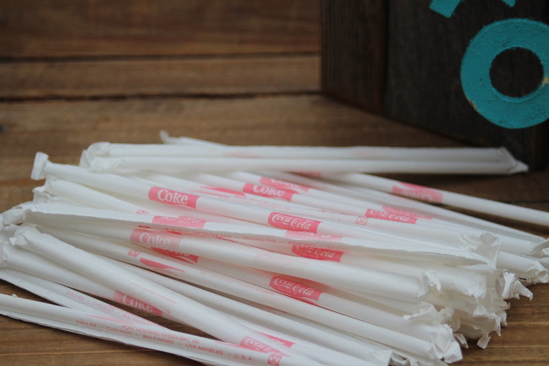 Vintage Coca Cola Sipping Straws in Paper Sleeves, 49 Diner or
