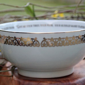 1986 Commemorative Statue of Liberty Decorative Bowl by Avon with Gold Highlights, 100 Years of Lady Liberty with Poem by Emma Lazarus