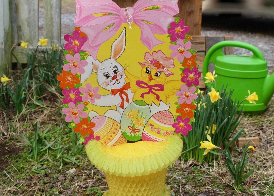 Vintage Easter Table Decoration, Easter Bunny & Easter Chick