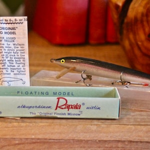 Lot de 4 leurres flottants vintage RAPALA or/noir/argent Finlande