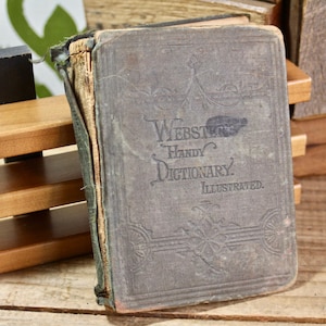 1877 Webster&#39;s Handy Dictionary Illustrated, Hardback Antique Family Dictionary, 19th Century Reference Book