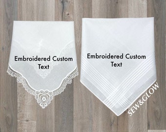 Custom Handkerchief, Embroidered Wedding Handkerchiefs, Personalized Wedding Hanky with Custom Text, Wedding Keepsake, Wedding Mementos Gift