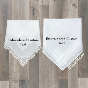 Custom Handkerchief, Embroidered Wedding Handkerchiefs, Personalized Wedding Hanky with Custom Text, Wedding Keepsake, Wedding Mementos Gift