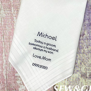 To My Son On His Wedding Day / Embroidered Wedding Handkerchief for My Son / Wedding Personalized Gift for my Son / Wedding Handkerchief