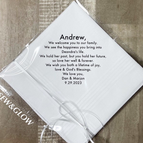 To My Son in law Gift / Wedding Handkerchief for Son In Law / Wedding Personalized Gift for Our Son In Law / Gift for the Groom From Mother