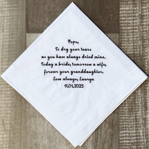 Embroidered Handkerchief for Grandpa / wedding gift for grandfather / Hanky for pops from Bride / Custom Handkerchief from Granddaughter