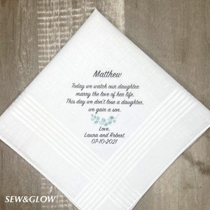 To Our Son in law customized handkerchief / Wedding Handkerchief for the Groom / Wedding Gift for the Groom from parents of the Bride