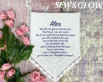 To My Daughter in law wedding gift / Personalized Wedding Handkerchief For Our Daughter-in-law / custom handkerchief for Daughter-in-law