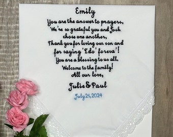 To My Daughter in law wedding gift / Personalized Wedding Handkerchief For Our Daughter-in-law / custom handkerchief for Daughter-in-law