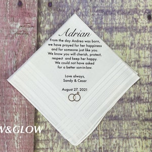 To My Son in law Gift / Wedding Handkerchief for Son In Law / Wedding Personalized Gift for Our Son In Law / Gift for the Groom From Mother