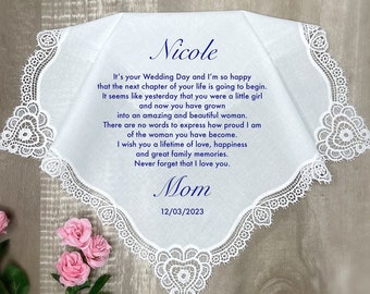 To My Daughter On Her Wedding Day / Personalized Wedding Handkerchief for the Bride / Wedding Gift From Mom and Dad / Wedding Keepsake