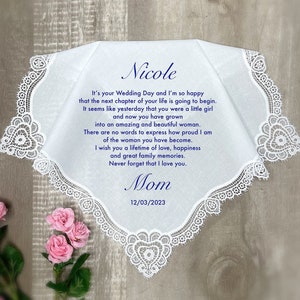 À ma fille le jour de son mariage / Mouchoir de mariage personnalisé pour la mariée / Cadeau de mariage de maman et papa / Souvenir de mariage