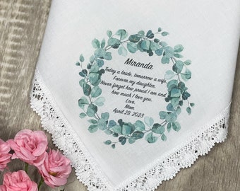 To My Daughter On Her Wedding Day / Personalized Wedding Handkerchief for the Bride / Wedding Gift From Mom and Dad / Wedding Keepsake