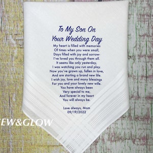 To My Son On His Wedding Day / Wedding Handkerchief for My Son / Wedding Personalized Gift for my Son / Gift for the Groom on Wedding Day