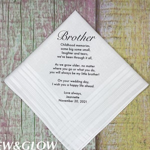 To My Brother On His Wedding Day / Wedding Handkerchief for My Brother / Wedding Gift for my Brother / for the Groom from Sister