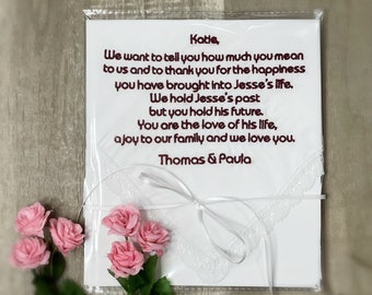 To My Daughter in law wedding gift / Personalized Wedding Handkerchief For Our Daughter-in-law / custom handkerchief for Daughter-in-law