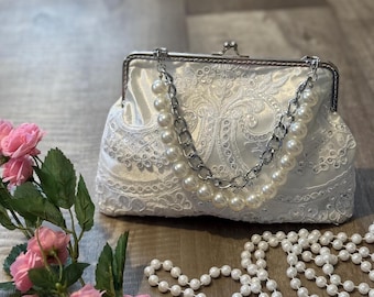 Repurposed Bridal Clutch from Moms Dress / Wedding Dress Clutch / Wedding Purse made from Moms wedding dress / repurposed keepsake