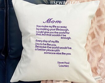 Mothers Day Gift / Best gift for Mom / Personalized Pillow for Mom / Gift for her Birthday / From Daughter to Mother / custom text pillow