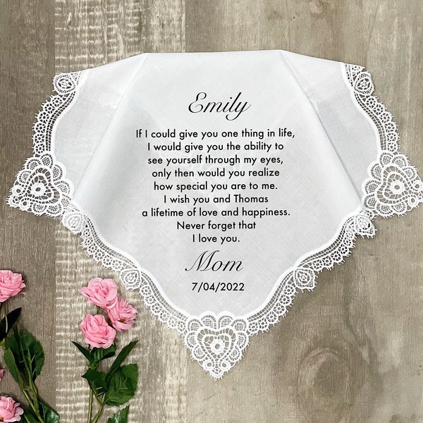 To My Daughter On Her Wedding Day / Personalized Wedding Handkerchief for the Bride / Wedding Gift From Mom / Wedding Keepsake