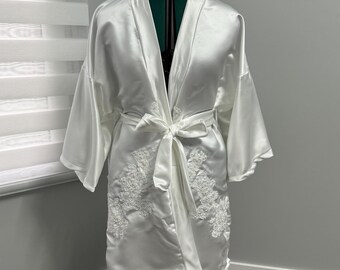 Custom Bridal Satin Robe / Repurposed entirely from your wedding dress / Personalized Robe with Lace made from Your Wedding Dress