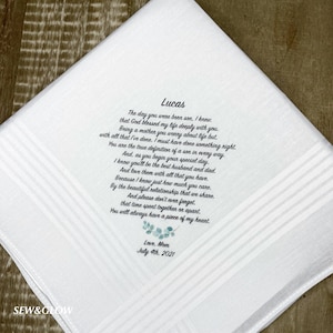 To My Son On His Wedding Day / Wedding Handkerchief for My Son / Wedding Personalized Gift for my Son / Gift for the Groom on Wedding Day