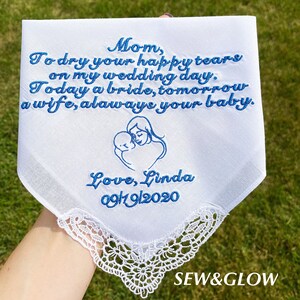 Personalized Wedding Handkerchief For Mother of the Bride / Wedding / To Mom From Daughter /  Embroidered Personalized Handkerchief for Mom