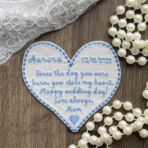 Personalized Wedding Dress Patch / Embroidered Something Blue Patch / Wedding Keepsake for Bride from mom / For our daughter wedding gift