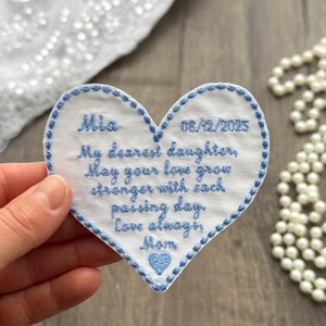 Personalized Wedding Dress Patch / Embroidered Something Blue Patch / Wedding Keepsake for Bride from mom / For our daughter wedding gift