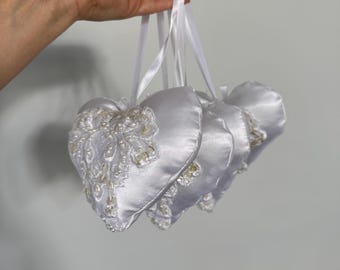Repurposed Wedding Dress Ornament – White Satin Heart Keepsake | Heirloom Christmas Tree Decoration | Bridal Gown Memory Gift