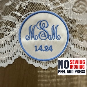 Personalized Wedding Dress Patch / Embroidered Monogram Something Blue / Wedding Keepsake from Parents for Bride / For Bride wedding gift