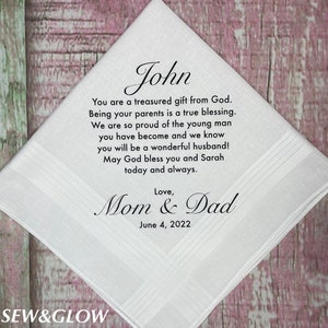 To Our Son On His Wedding Day / Wedding Handkerchief for My Son / Wedding Personalized Gift for our Son / Gift for the Groom on Wedding Day