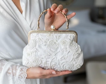 Repurposed Bridal Clutch from Moms Dress / Wedding Dress Clutch / Wedding Purse made from Moms wedding dress / repurposed keepsake