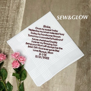 To My Son On His Wedding Day / Embroidered Wedding Handkerchief for My Son / Wedding Personalized Gift for my Son / Hanky Gift for the Groom