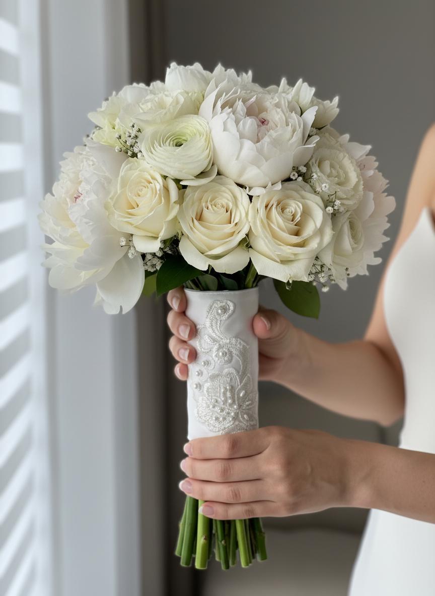 Custom Bouquet Wrap - Made from Wedding Dress - Bridal Keepsake with Lace & Embroidery - Heirloom Bouquet Ribbon