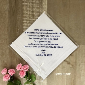 To My Son On His Wedding Day / Embroidered Wedding Handkerchief for My Son / Wedding Personalized Gift for my Son / Hanky Gift for the Groom