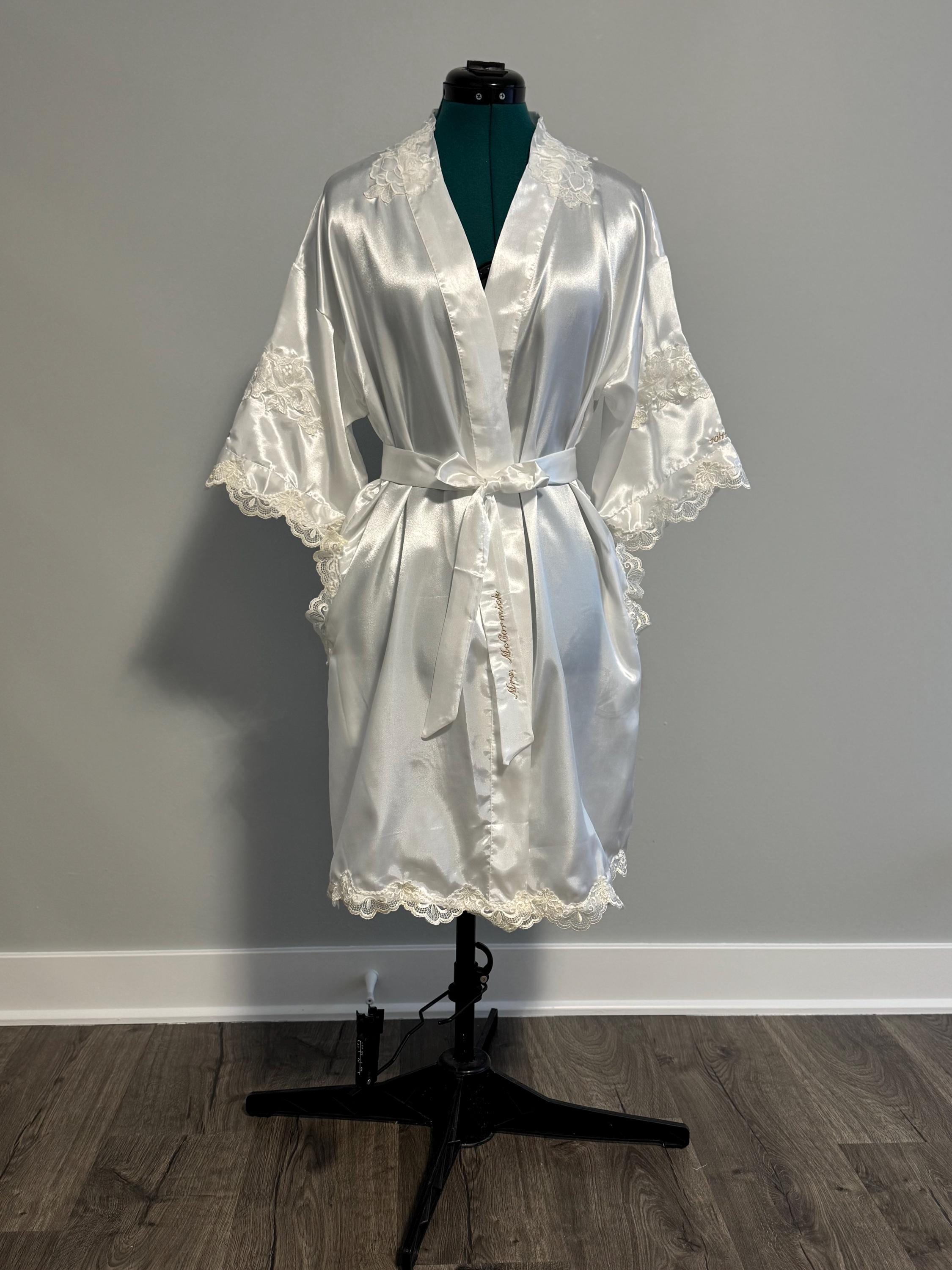 Custom Bridal Satin Robe / Repurposed from your wedding dress / Personalized Robe with Lace and  Embellishments from Your Wedding Dress