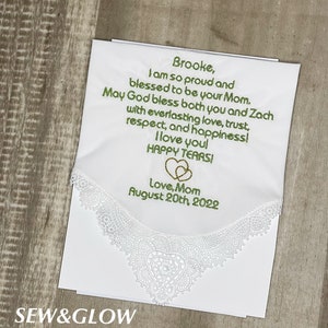 To My Daughter On Her Wedding Day / Personalized Wedding Handkerchief For My Daughter / Embroidered Custom Handkerchief For Bride