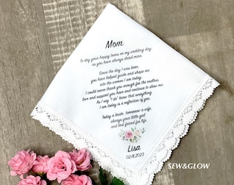 Mother of the Bride Wedding Gift / Personalized Wedding Handkerchief for Mom of the Bride / Wedding Gift For Mom / Wedding Keepsake