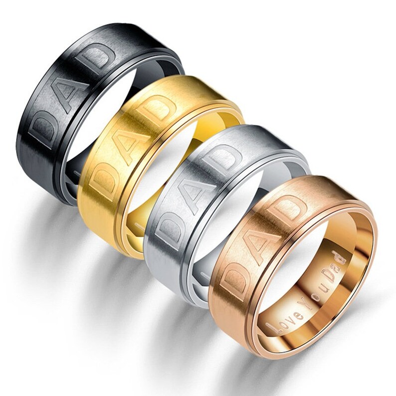 8MM Titanium steel DAD Ring,Ring for Dad,Personalized Ring,Father/'s Day Gift,Free Laser Lettering,Custom Name,Black,Gold,Rose Gold