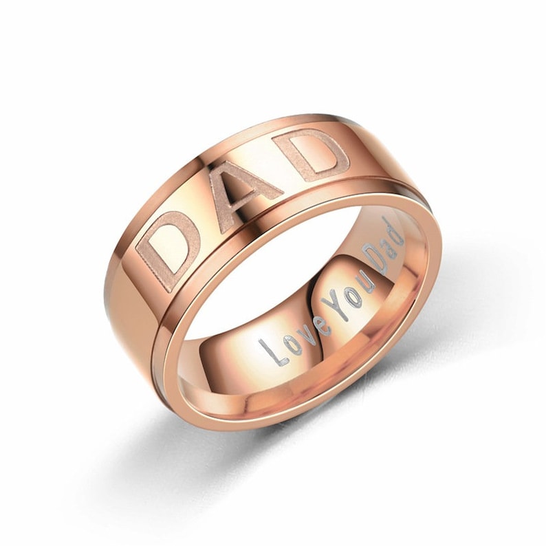 8MM Titanium steel DAD Ring,Ring for Dad,Personalized Ring,Father/'s Day Gift,Free Laser Lettering,Custom Name,Black,Gold,Rose Gold