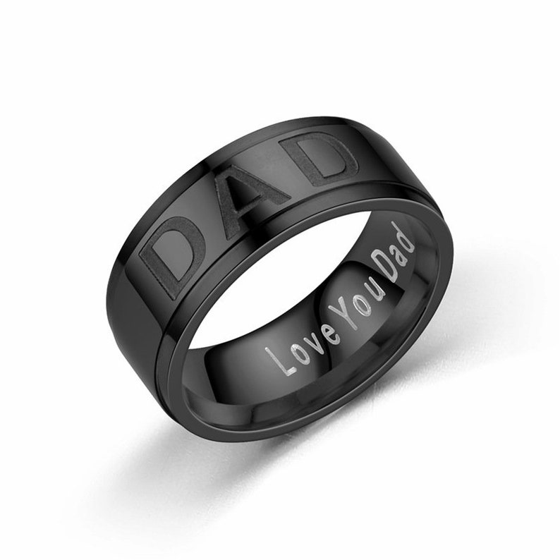8MM Titanium steel DAD Ring,Ring for Dad,Personalized Ring,Father/'s Day Gift,Free Laser Lettering,Custom Name,Black,Gold,Rose Gold