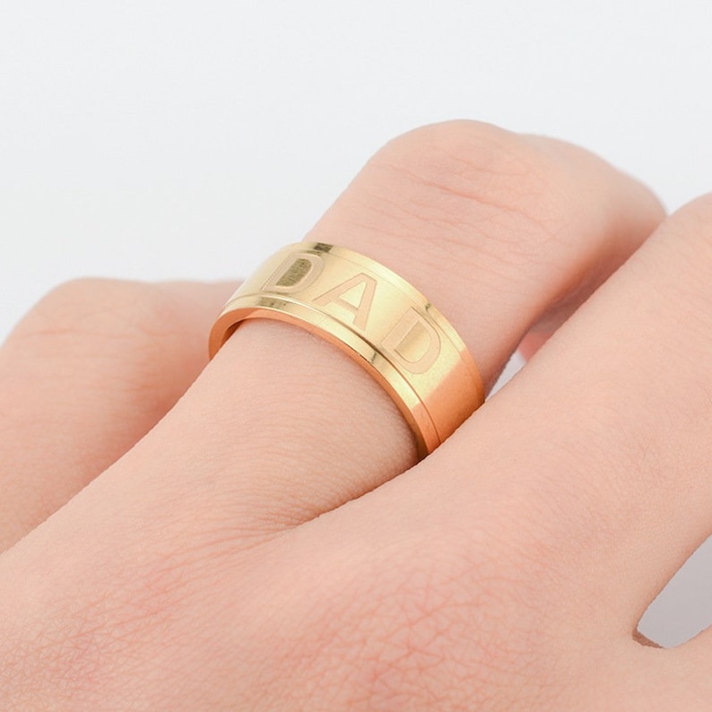 8MM Titanium steel DAD Ring,Ring for Dad,Personalized Ring,Father/'s Day Gift,Free Laser Lettering,Custom Name,Black,Gold,Rose Gold