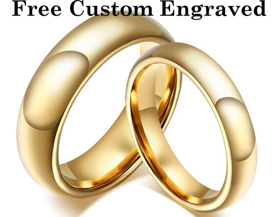 Matching Rose Gold Engraved Couple Ring Set Matching Tungsten Couples Promise Ring Set Custom Name Couples Ring His And Her Promise Ring Rings Jewelry Bgc Sedahotels Com