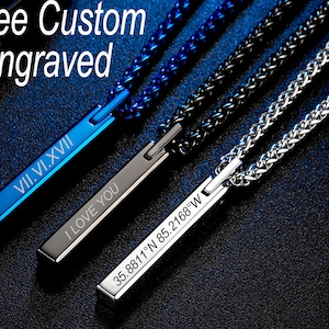 Colar de tungstênio masculino, colar masculino com nome personalizado, colar com barra gravada para homens, presente de amor para pai, pai, namorado, marido