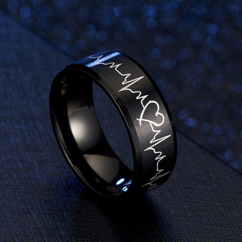 Promise Rings for Couplesblack Titanium Ringecg Heartbeat Etsy