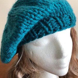Outlander Inspired Handmade Scottish Tam in bulky Cyan acrylic yarn.