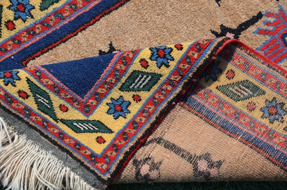 Turkish Handmade Vintage small area rug for home decor, bathroom rug, area  rug oushak rug boho rug kitchen rug kilim rug door mat, rug 4x3, 665419